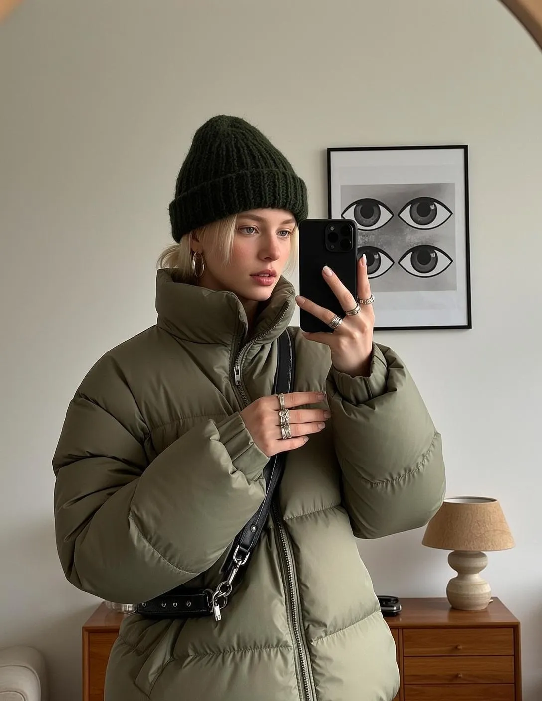 Explore Taking Mirror Selfie Holding Black Smartphone