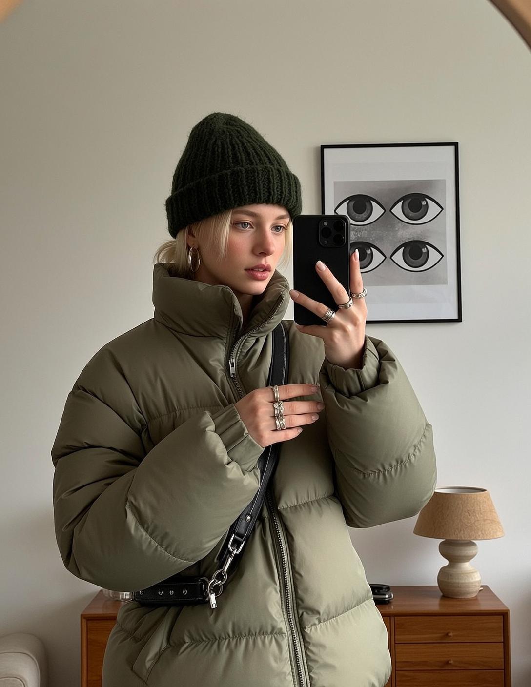 Explore Taking Mirror Selfie Holding Black Smartphone