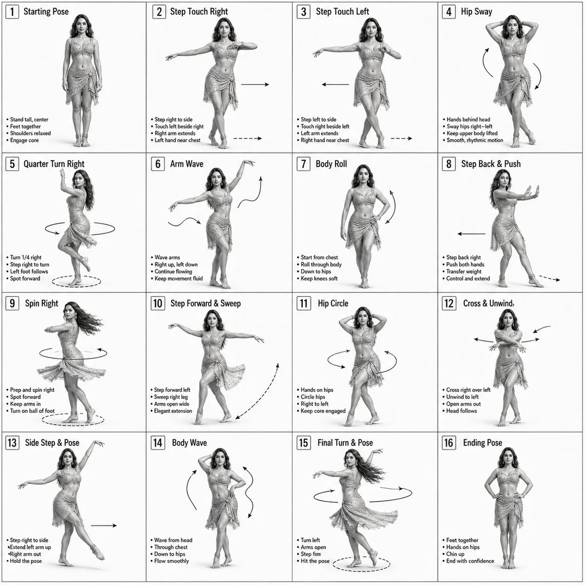 Dancer 16 Poses Grid Black White Studio
