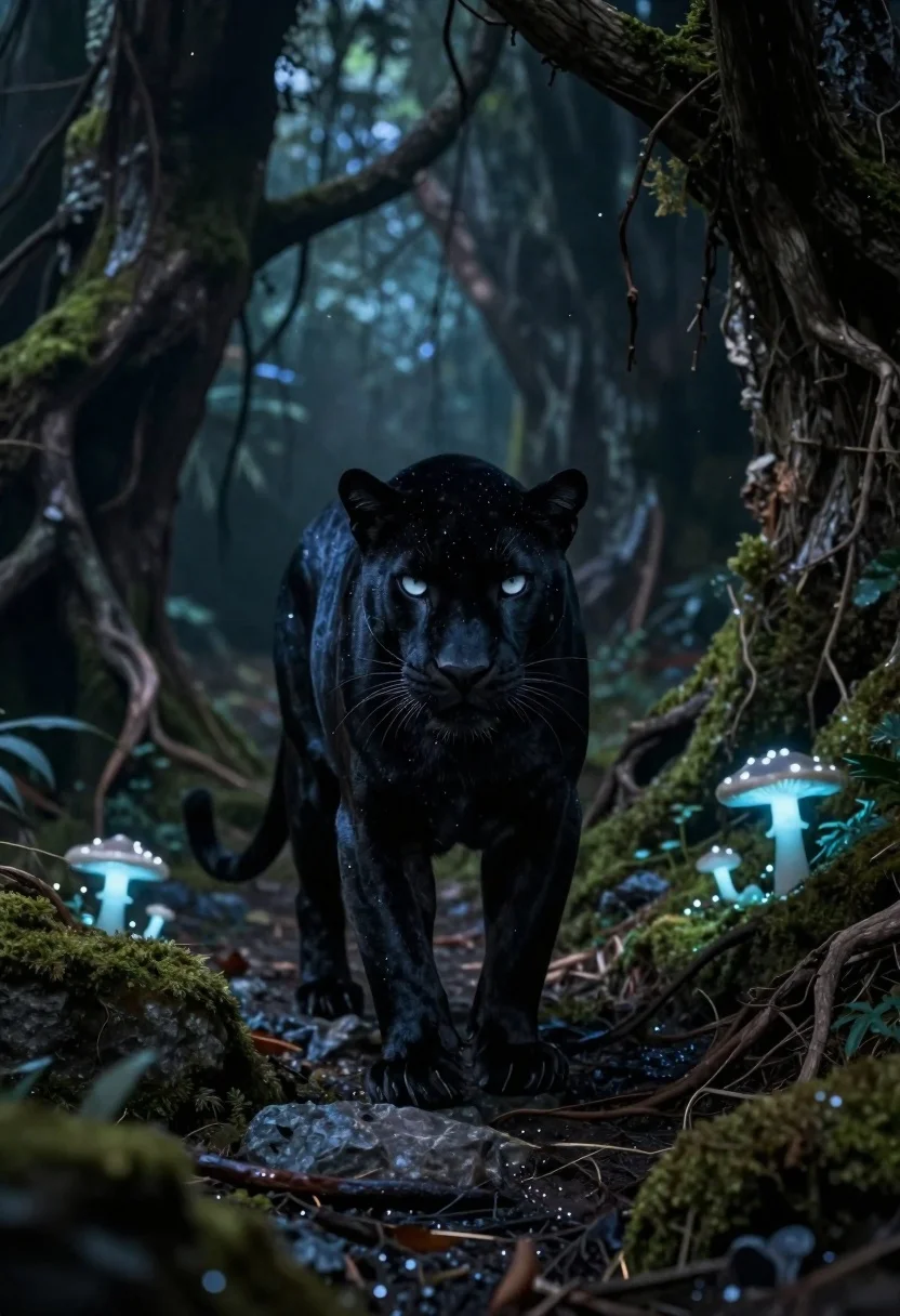 Digital Art Mystical Black Panther Emerging From The Shadows Fantasy reference photo