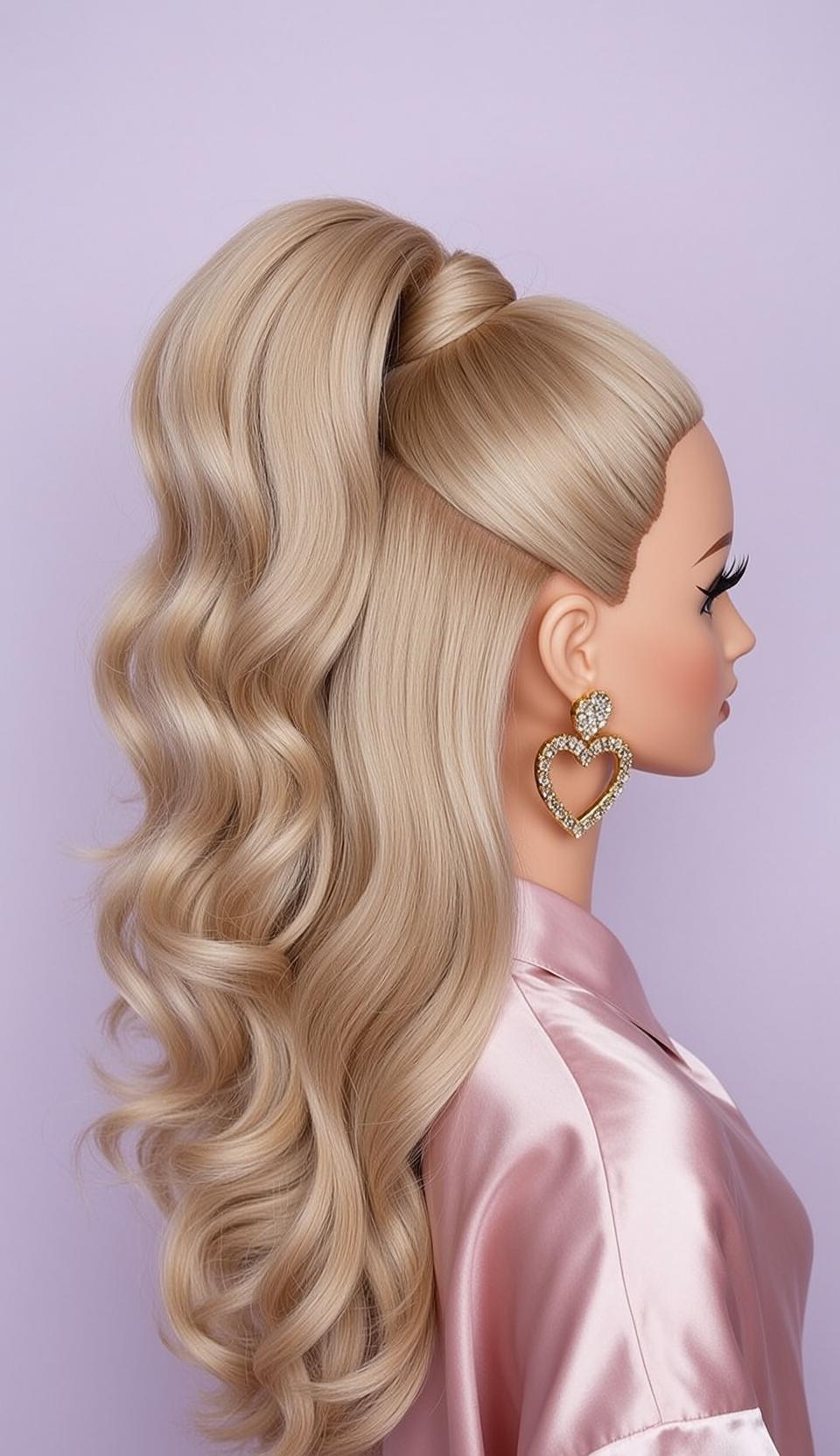 Luxury Mannequin Long Blonde Wavy Ponytail Pale