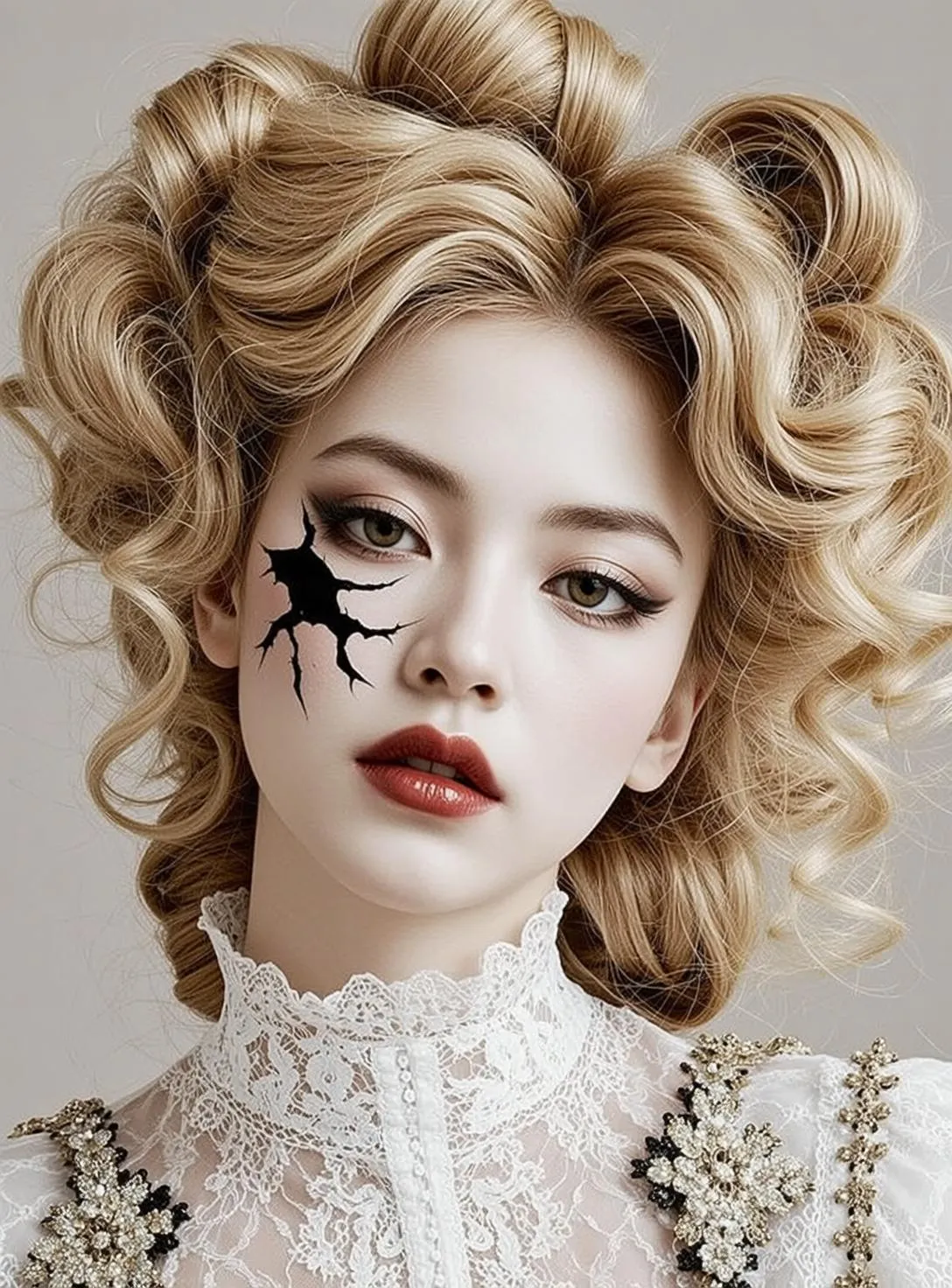 Halloween Makeup Young Blonde Curly Styled Pale