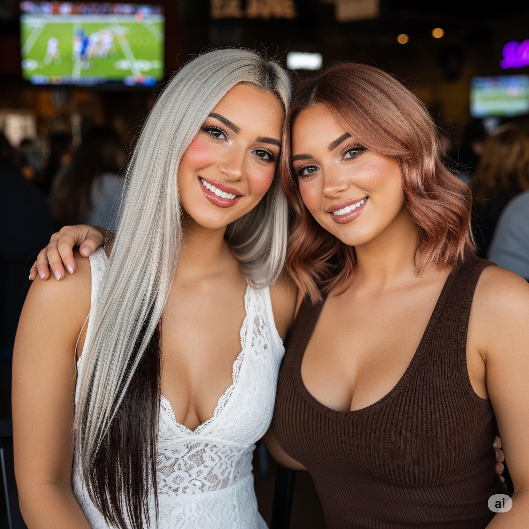 Two Women In Sports Bar Dim Lighting