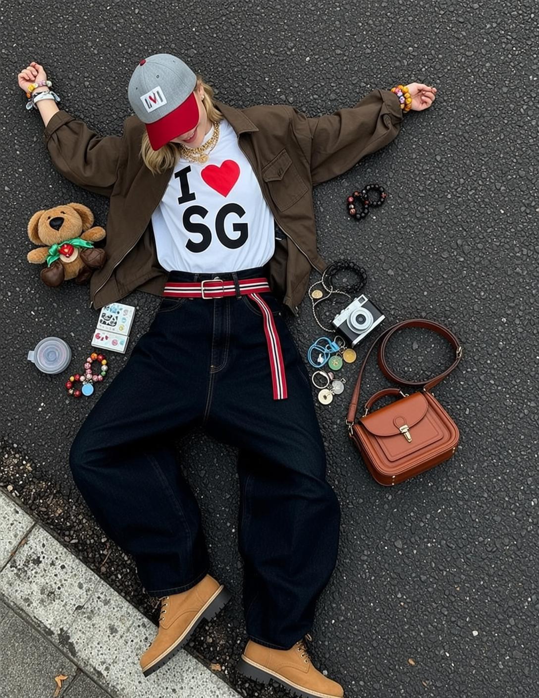 Graphic Tee Street Recline Pose
