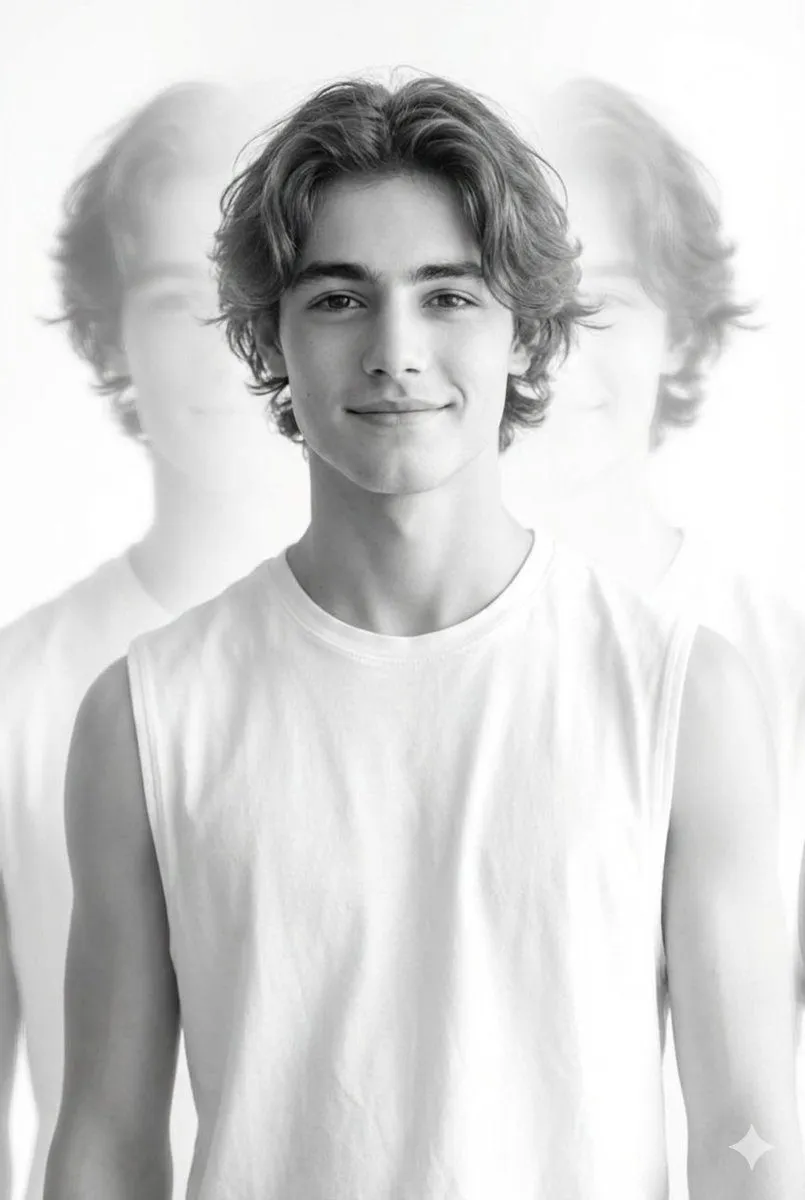 Young Man White Top Multiple Exposure