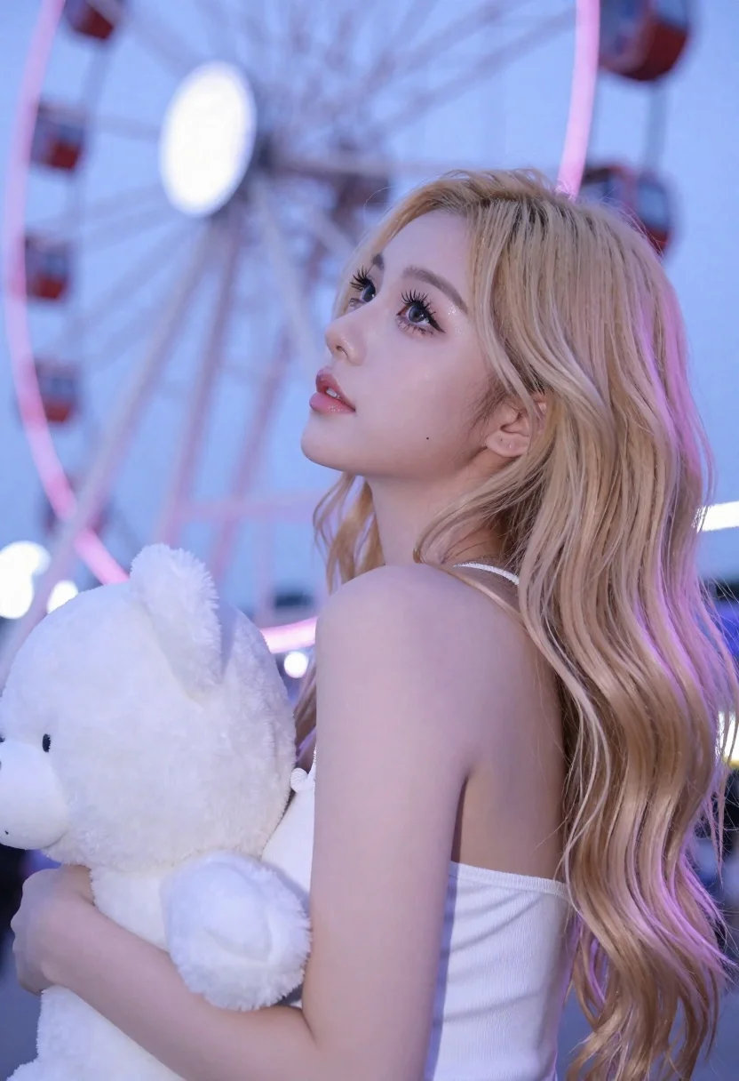 Young Woman With Long Wavy Blonde Hair Gazes Upward Profile reference photo