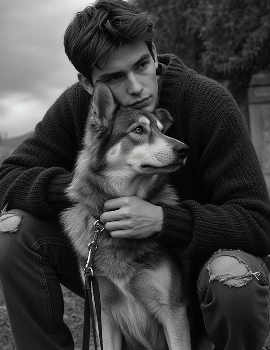 Sweater and Dog Grassy Portrait