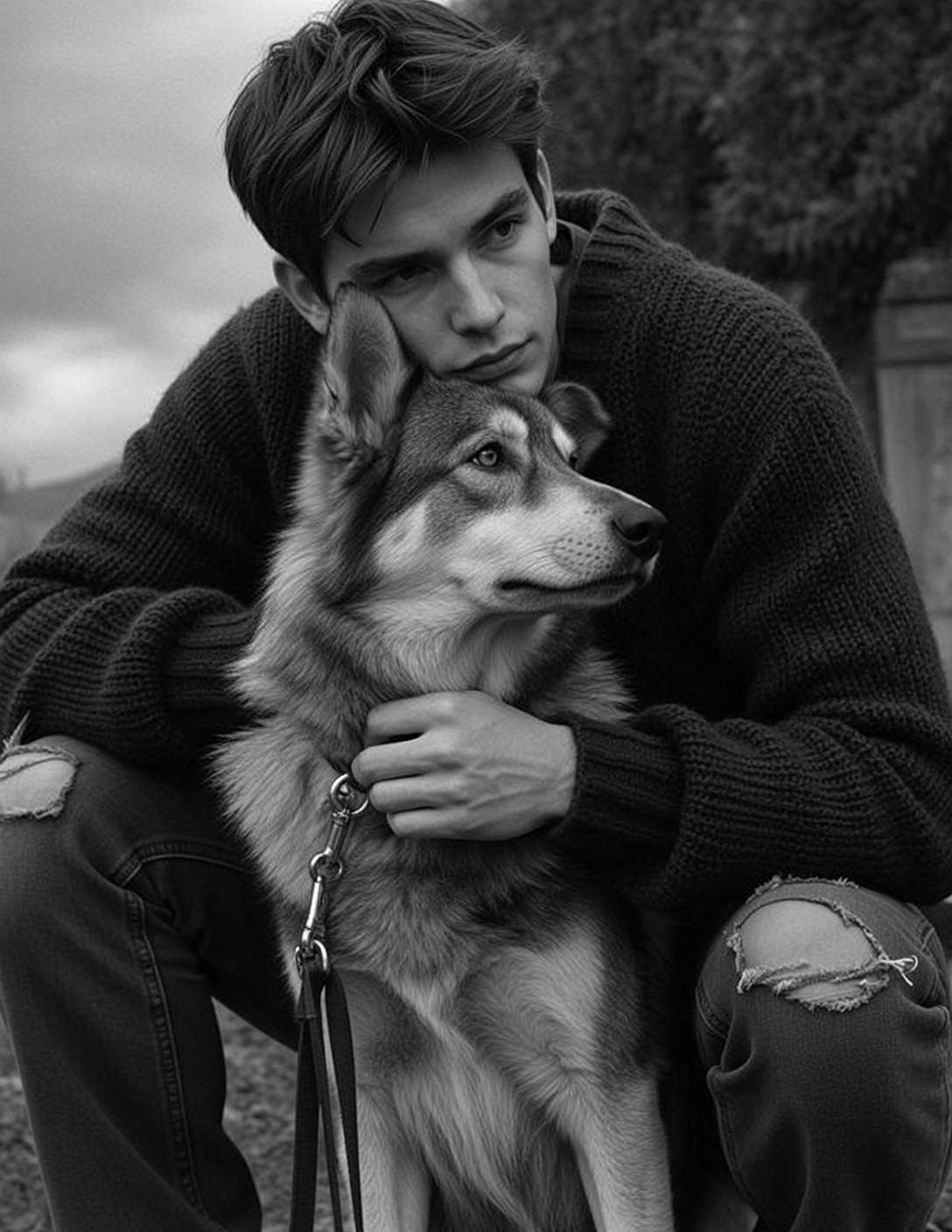 Sweater and Dog Grassy Portrait