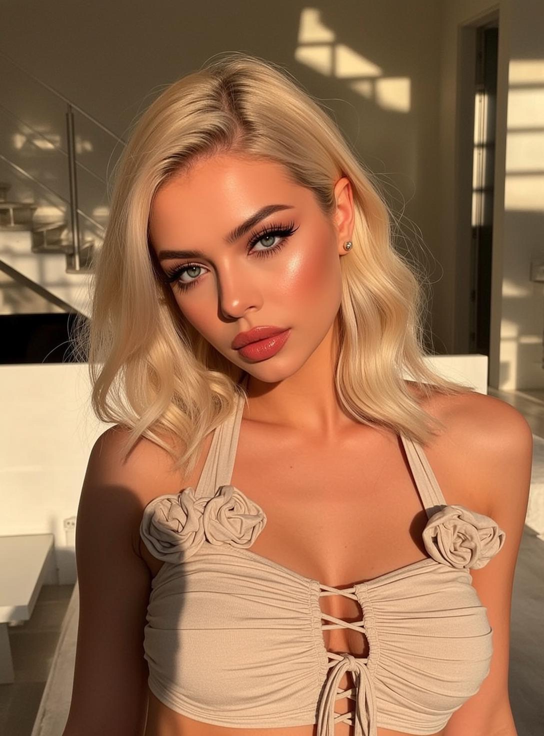 Makeup Positioned Slightly Off-center Facing Her Head