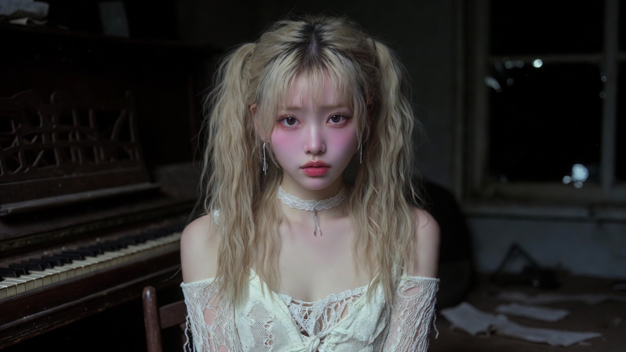 Lace Top With Piano In Dimly Lit Room