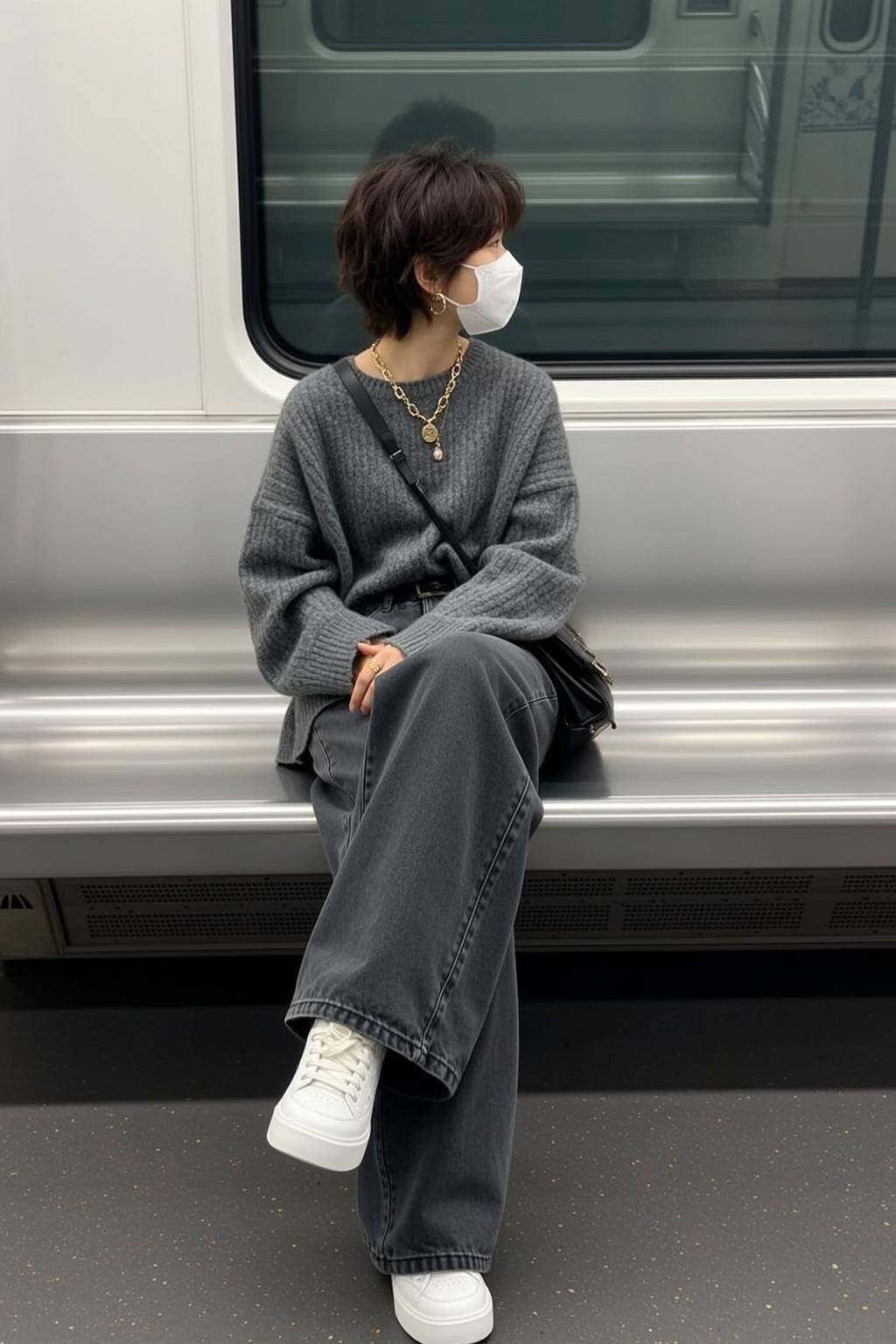 Train Seat Masked Grey Sweater