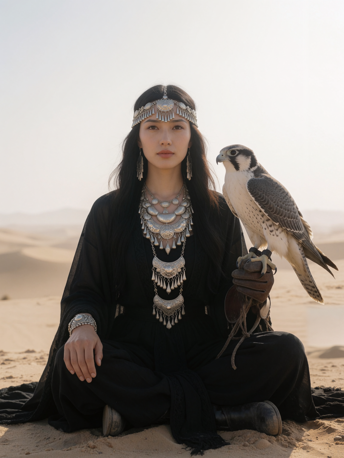 Falconer On Sand Dune With Peregrine Falcon