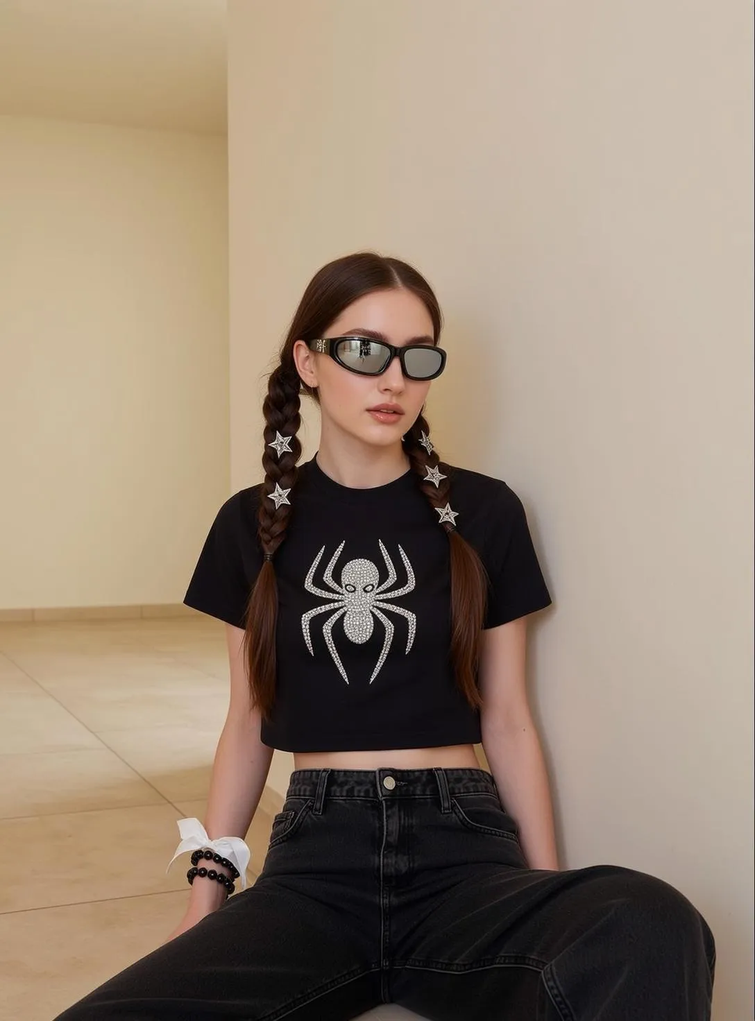 Sunglasses And Bracelets With Black Shirt