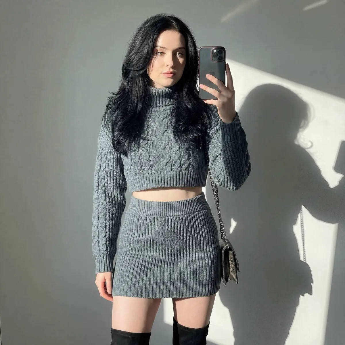 Grey Knit Set Sunlit Room