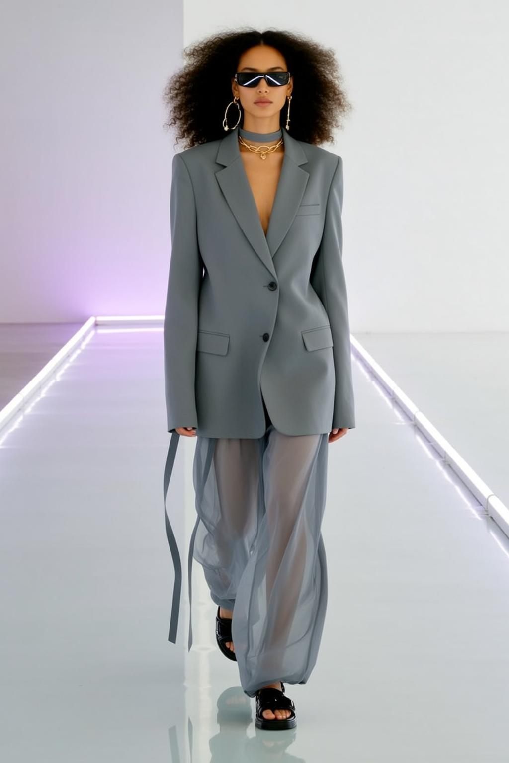 Fashion Week Dark Voluminous Curly Afro Medium-toned