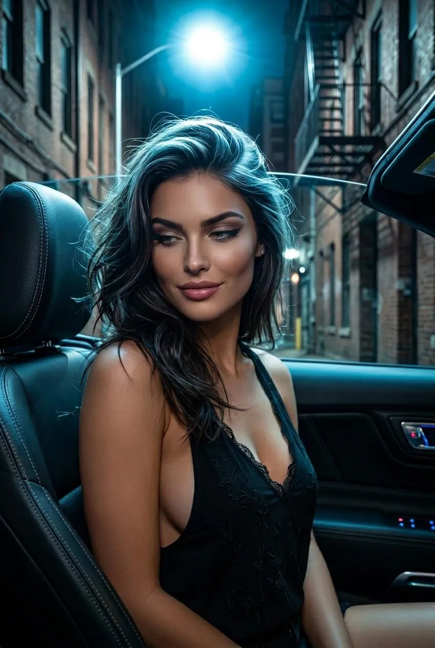 Convertible Car Night City Alley Blue Light