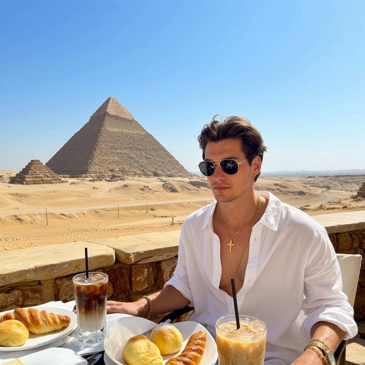 World Seated Table Outdoors Facing Slightly His