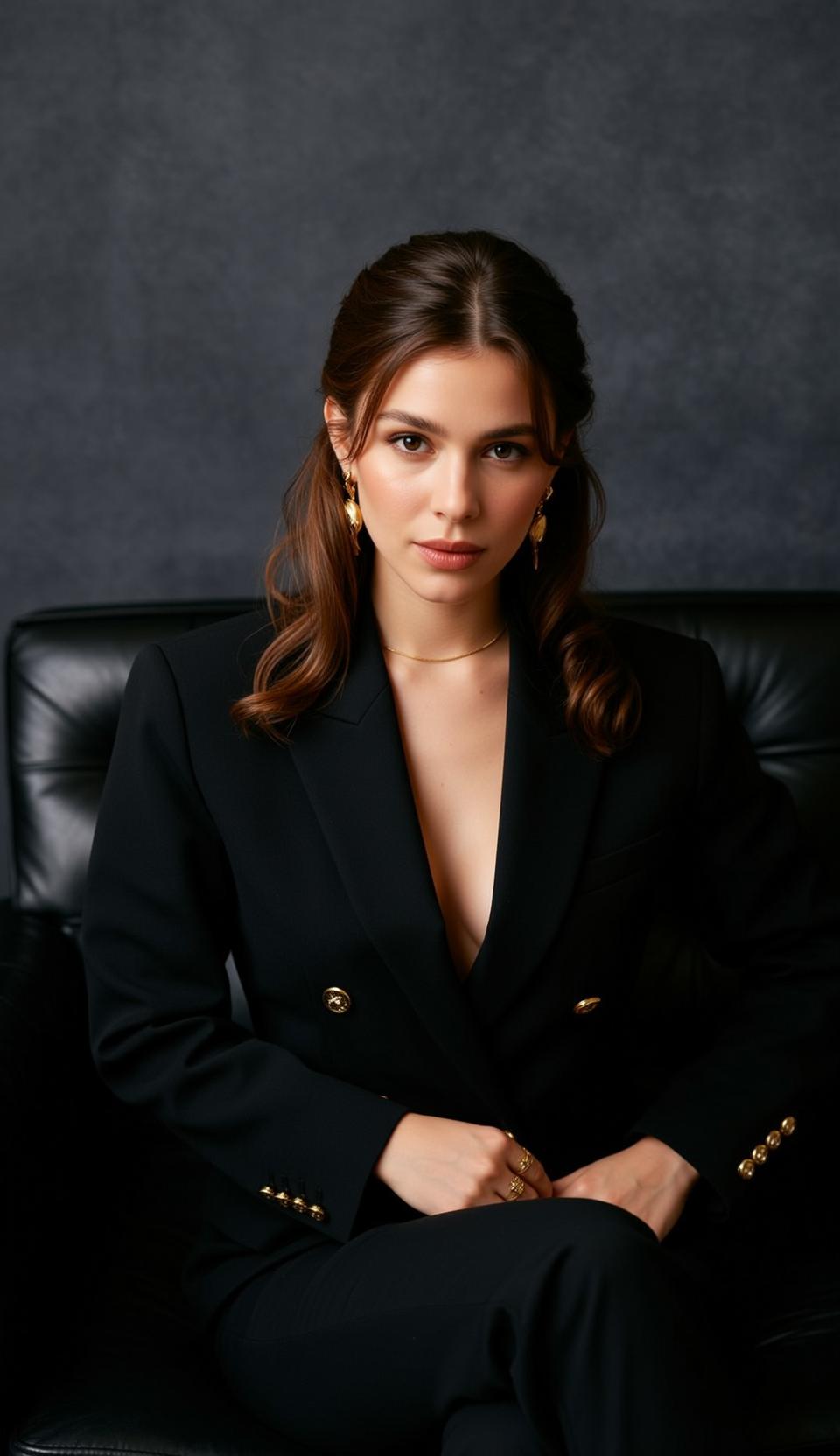 Luxury Young Brown Wavy Pulled Back Some