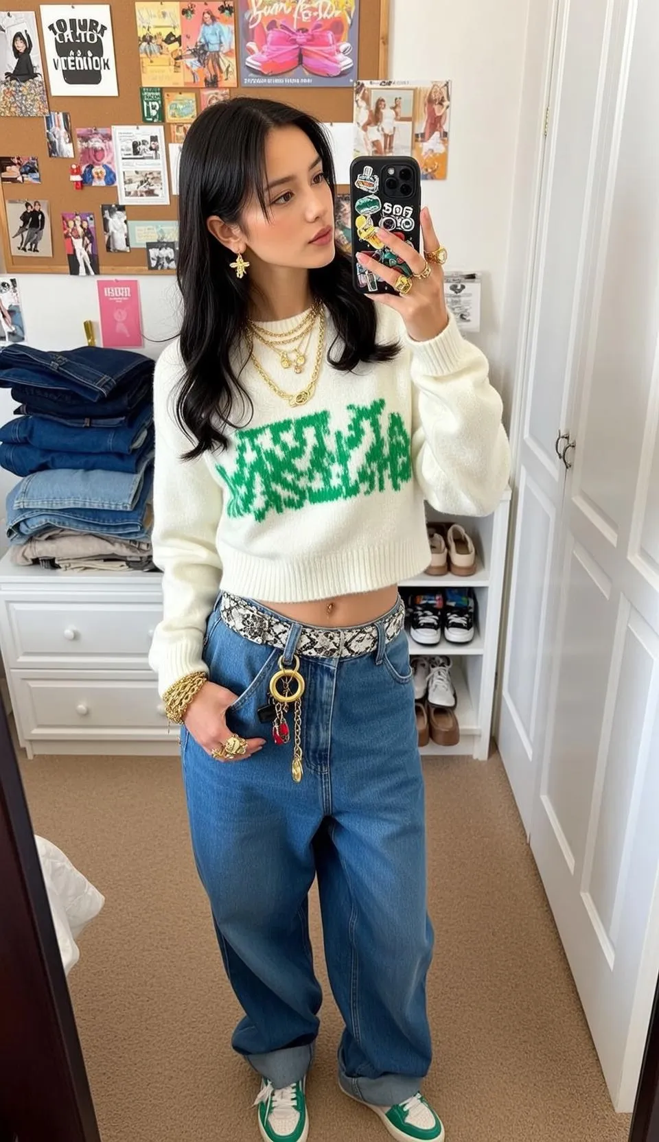 Earrings Necklace Bracelets And Rings In Selfie Portrait