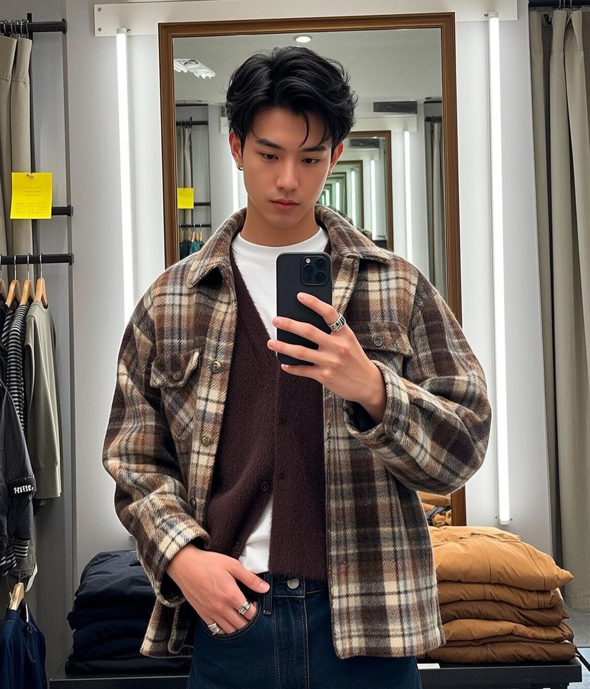 World Taking Selfie Clothing Store Holding Black