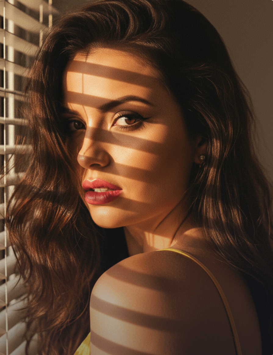 Looking Over Shoulder Golden Hour Light Stripes