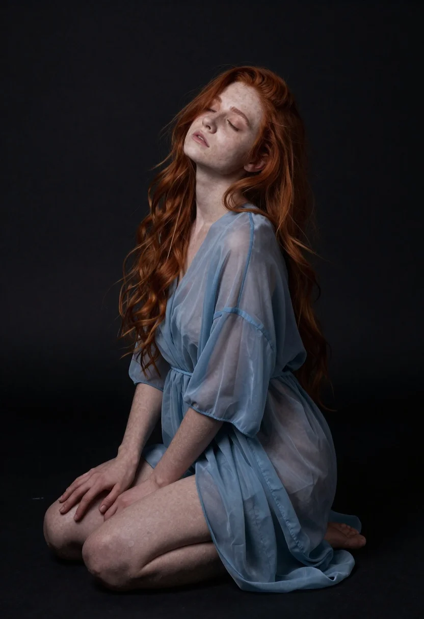 Medium And Scene Moody Studio Portrait Woman Kneeling The Floor reference photo
