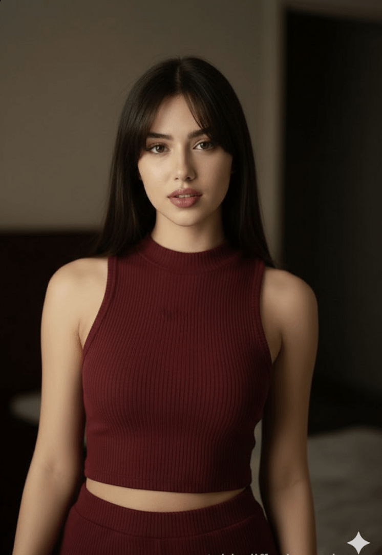 Maroon Knit Crop Top Soft Diffused Lighting