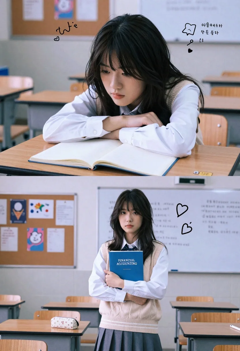 Split-screen Collage Young Woman Classroom Setting With Nostalgic Lo-fi Aesthetic