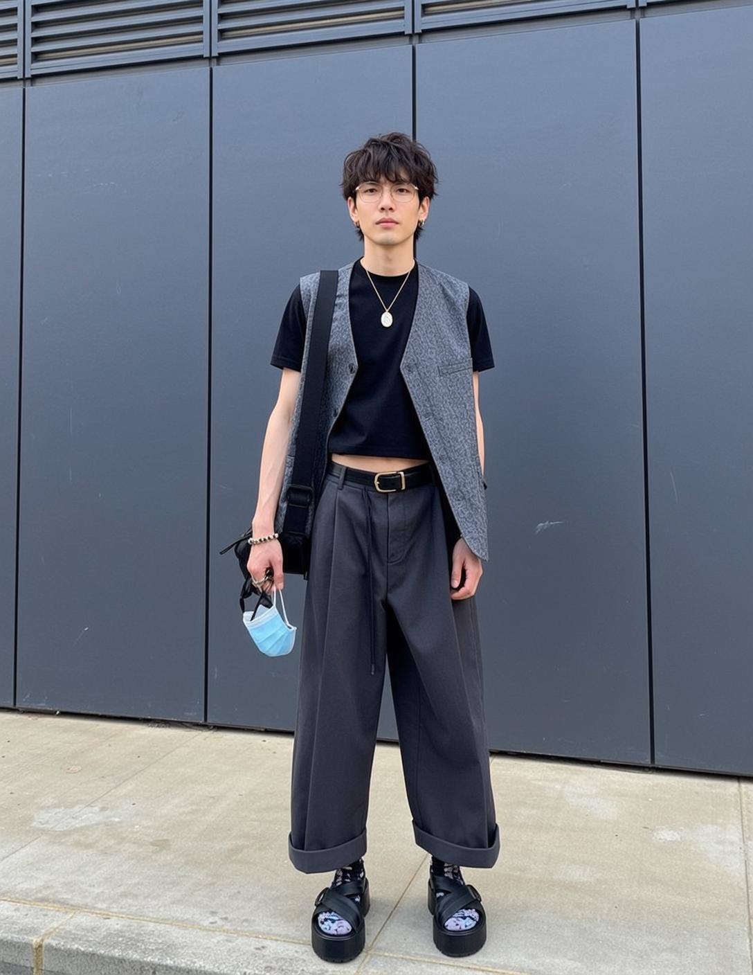 Black Tee and Wide Leg Trousers
