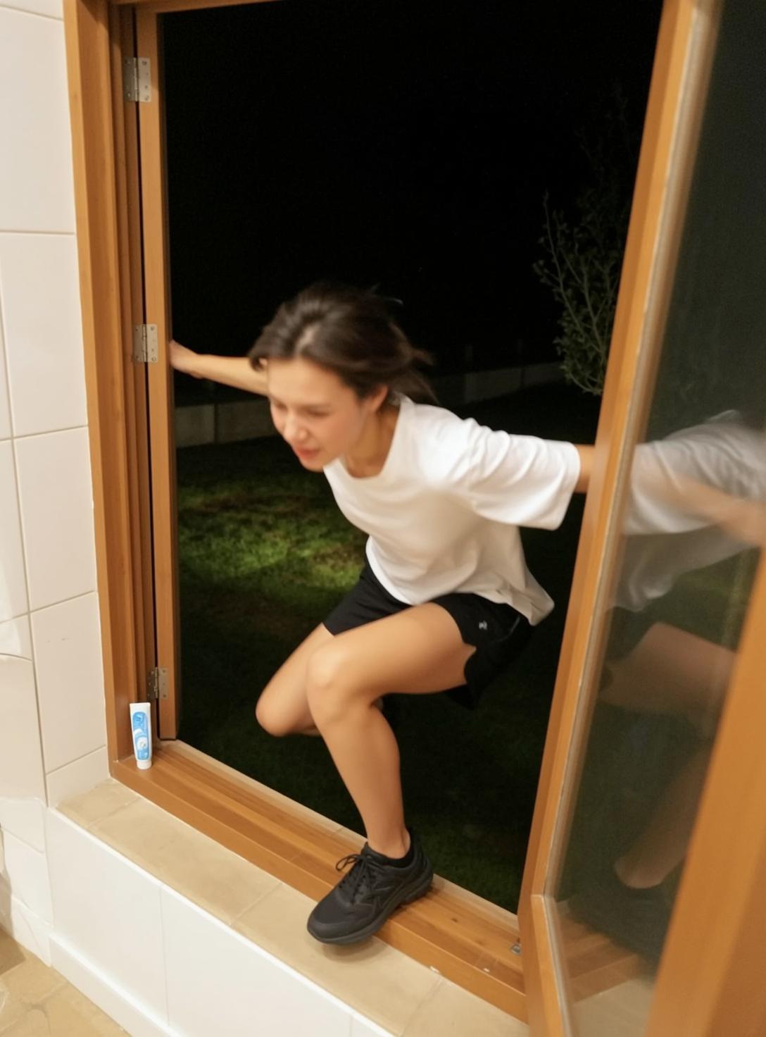 Jumping Out Window Action Shot