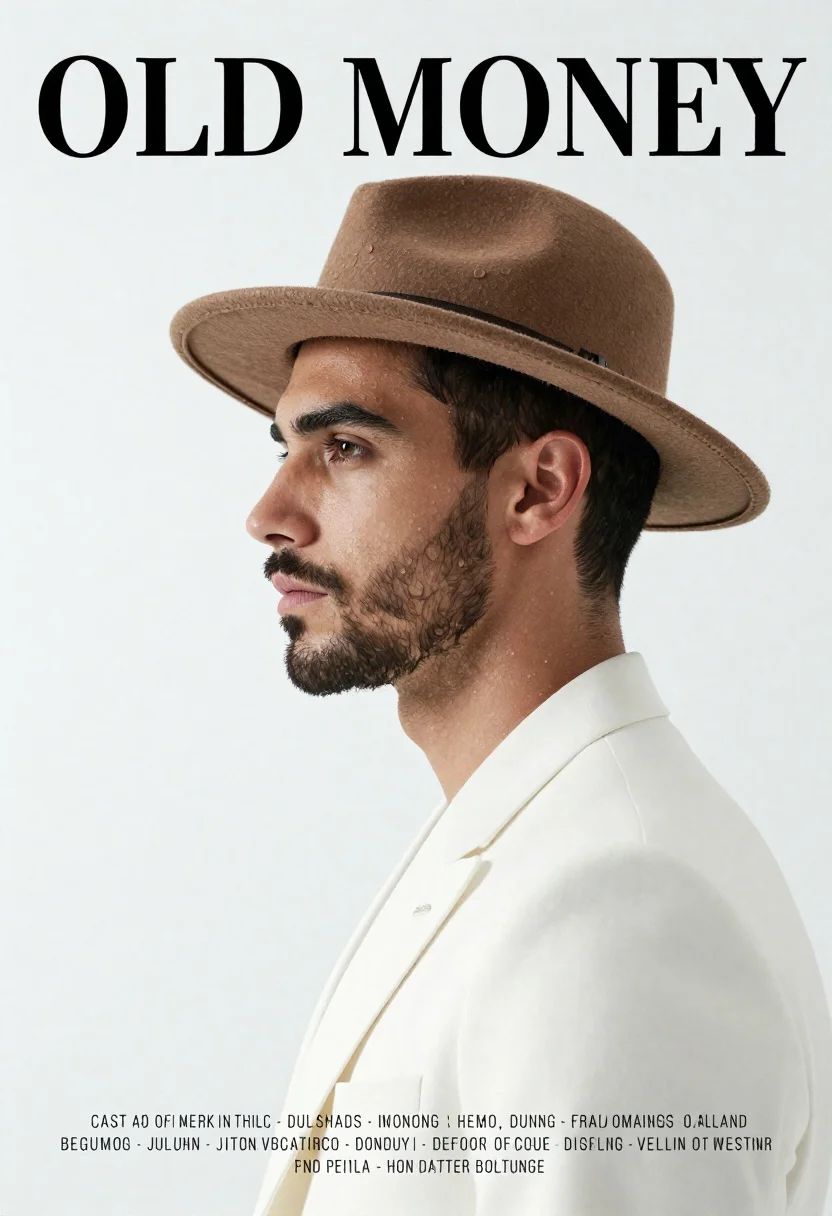 A sophisticated high-fashion portrait of a handsome man in profile against a stark white background with soft, even lighting highlighting the texture.