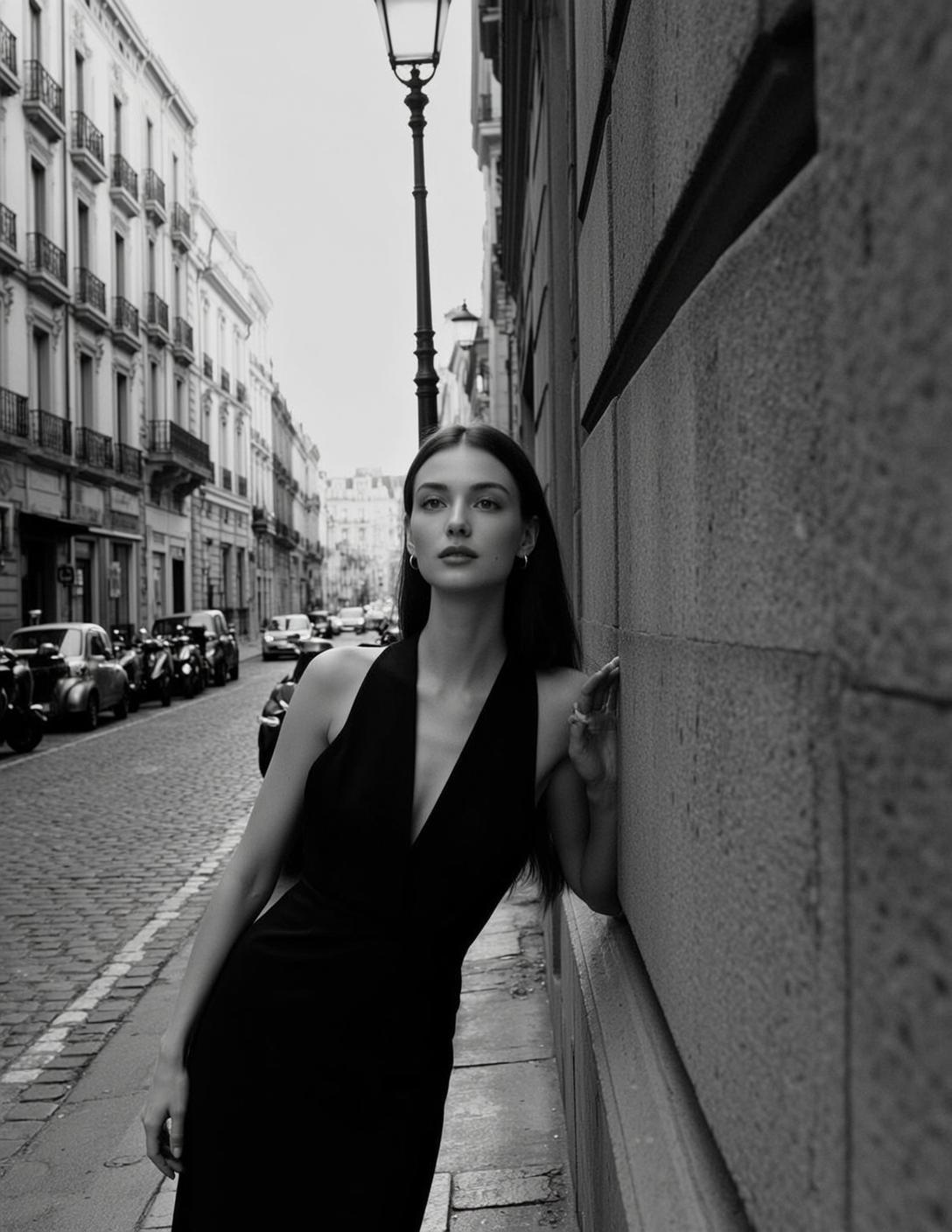 Photorealistic Medium Shot Black And White Portrait Features Young Woman