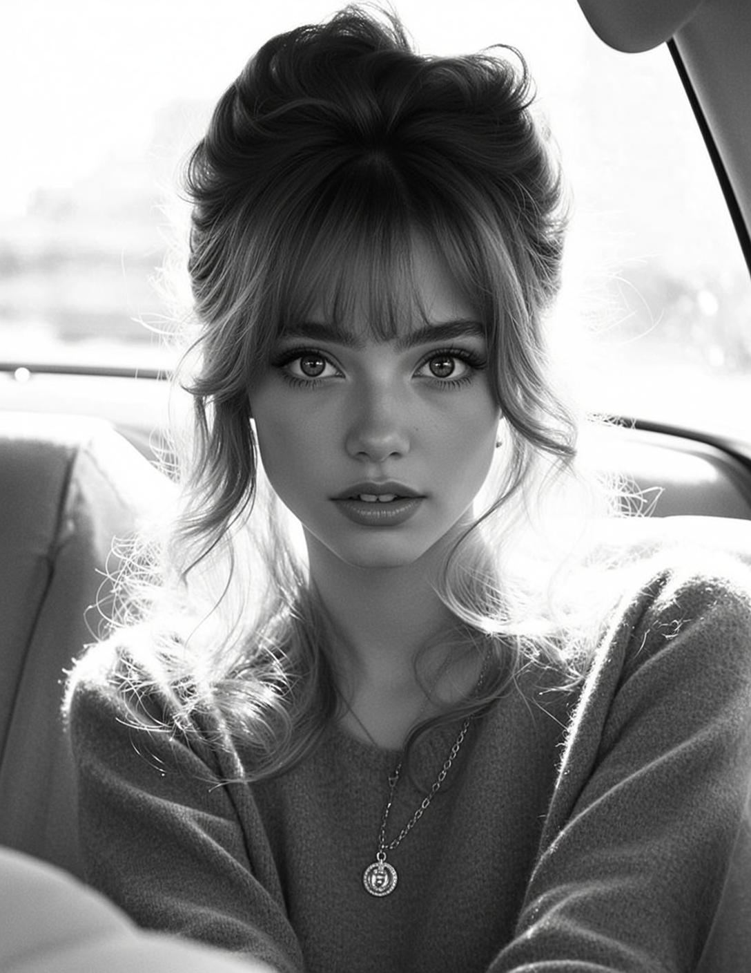 Black And White Medium Shot Portrait Young Woman With Light