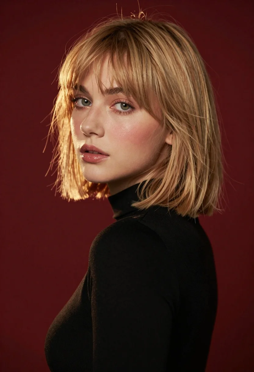 Soft-focus Studio Portrait Young Woman With Light Blonde Bob Hair reference photo