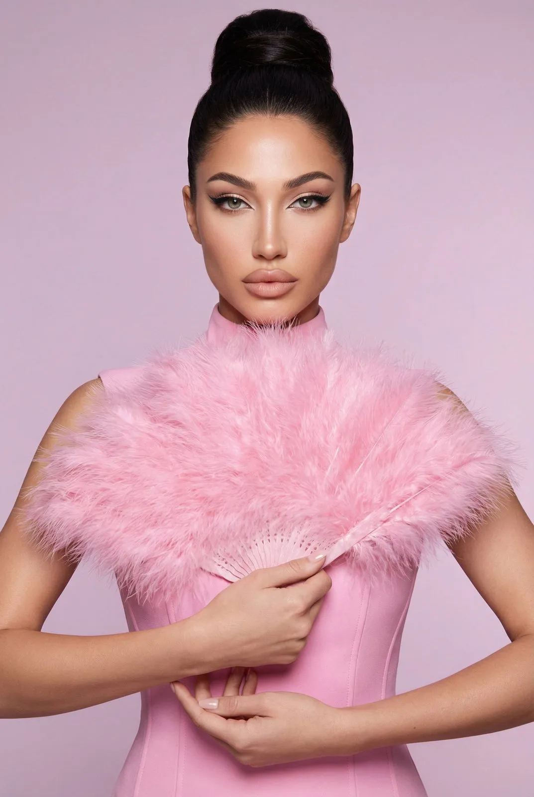 Studio Portrait Pink Feather Fan