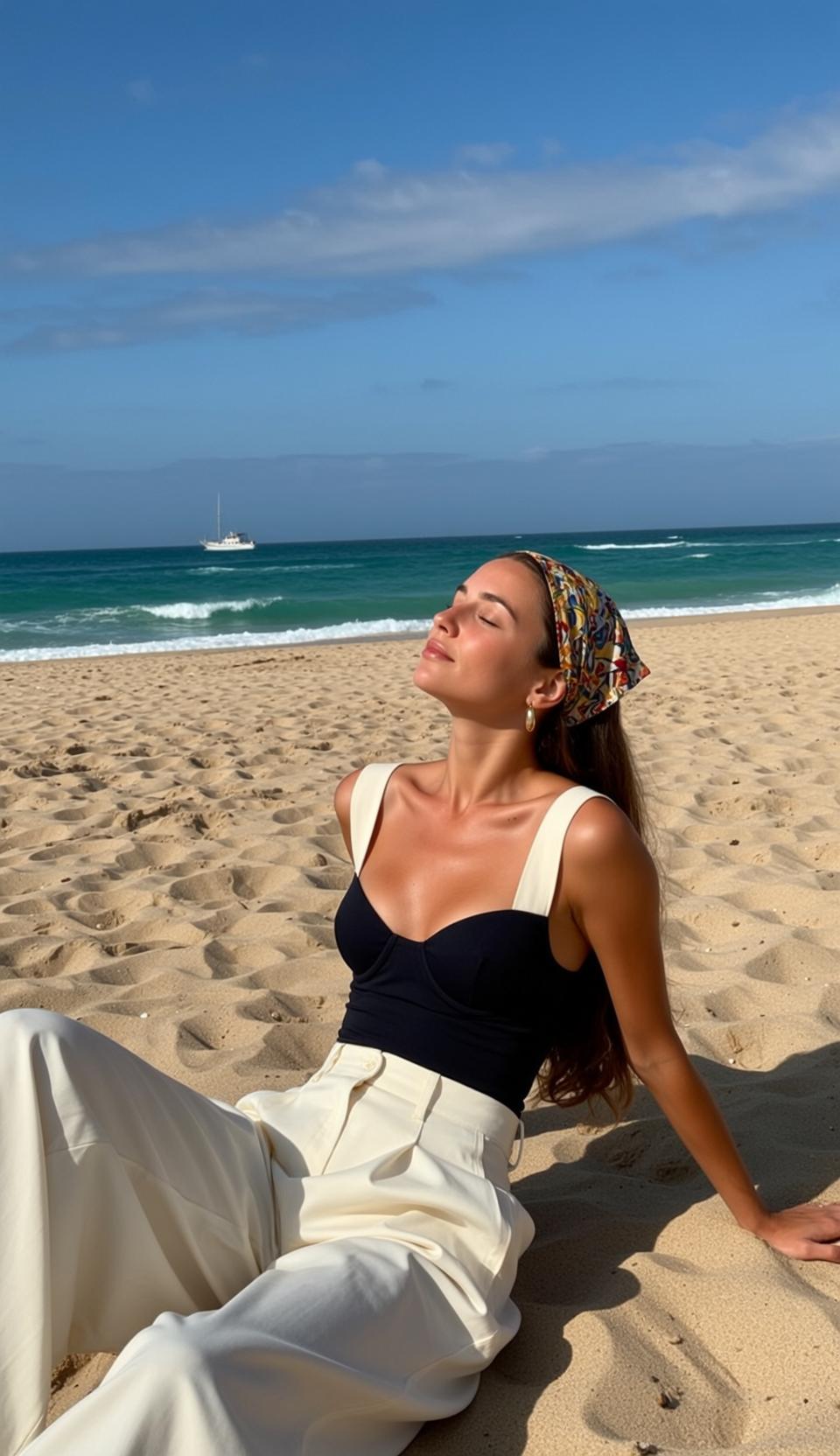 Black Bustier Top Sandy Beach Sand Boat