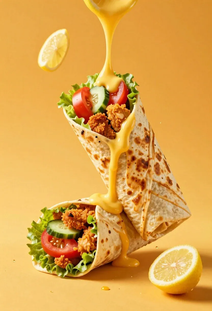 Two Golden-brown Shawarma Wraps Bursting With Crispy Chicken Strips Fresh