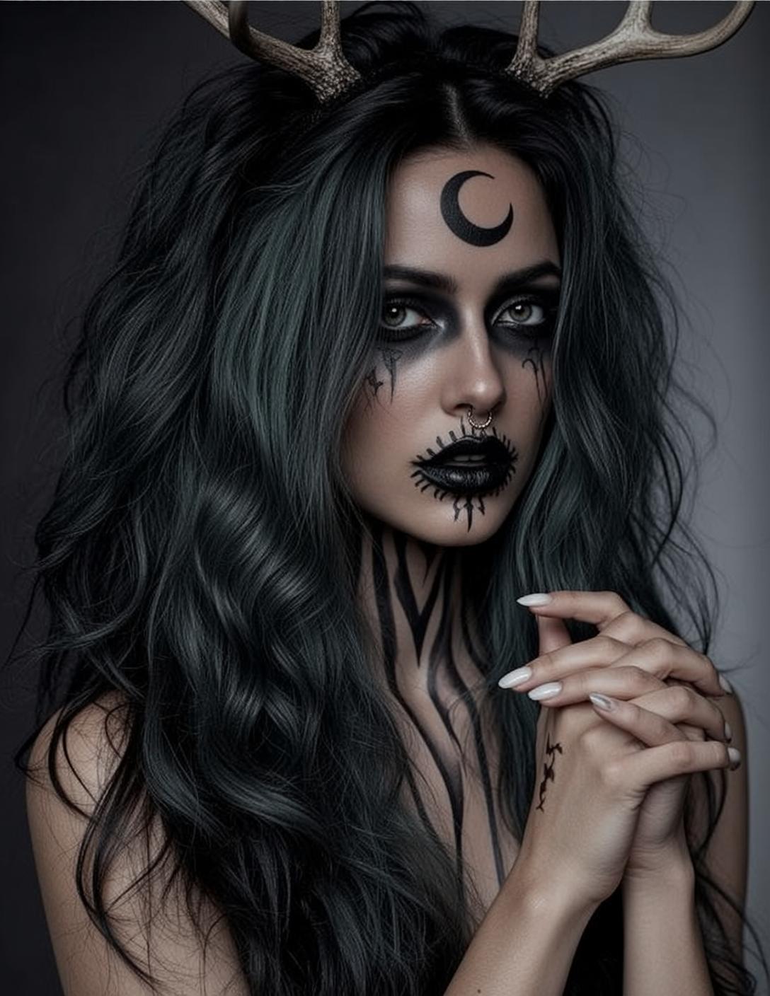 Halloween Makeup Young Dark Wavy Hair Pale