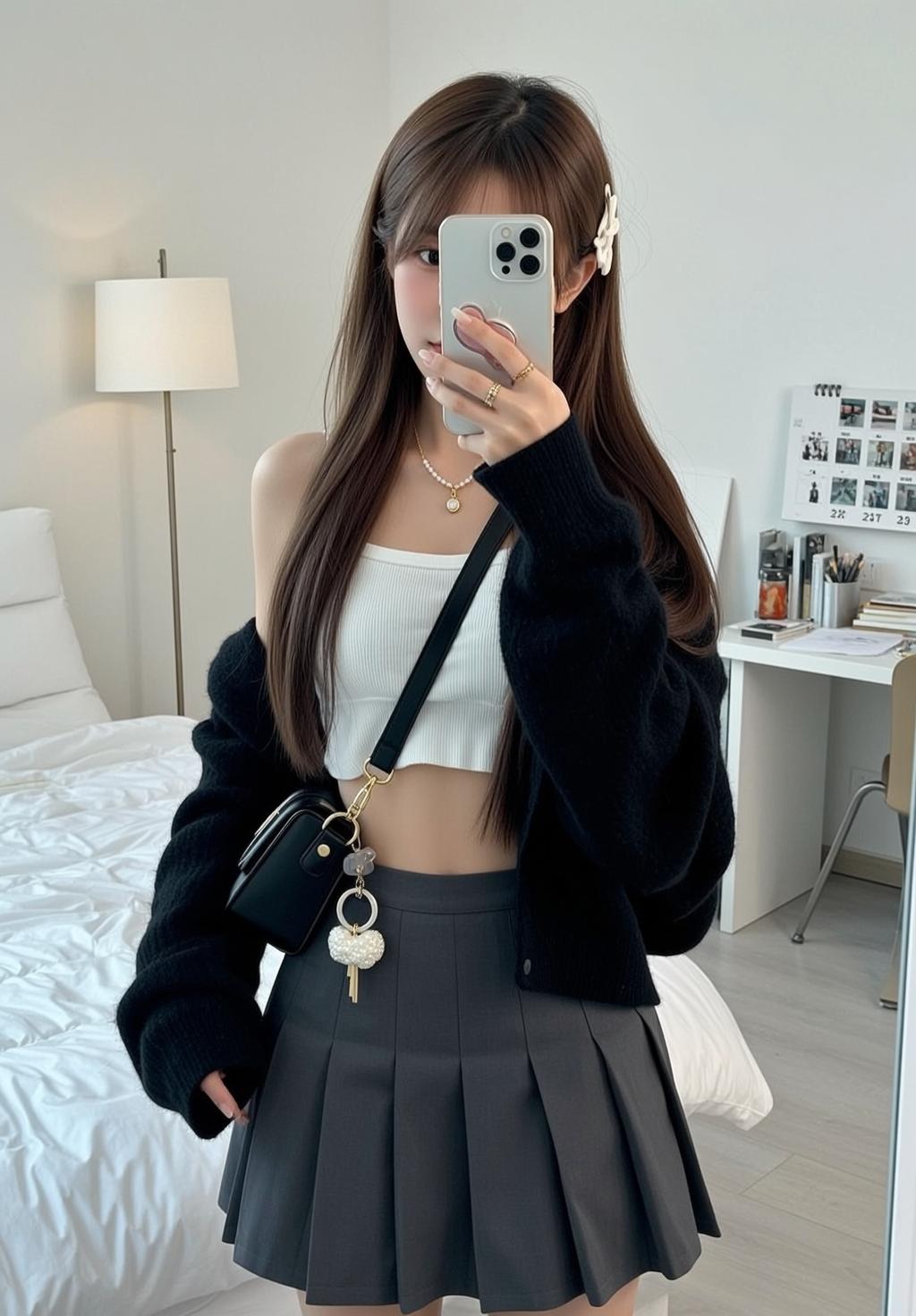 Acubi Standing Bedroom Taking Mirror Selfie She