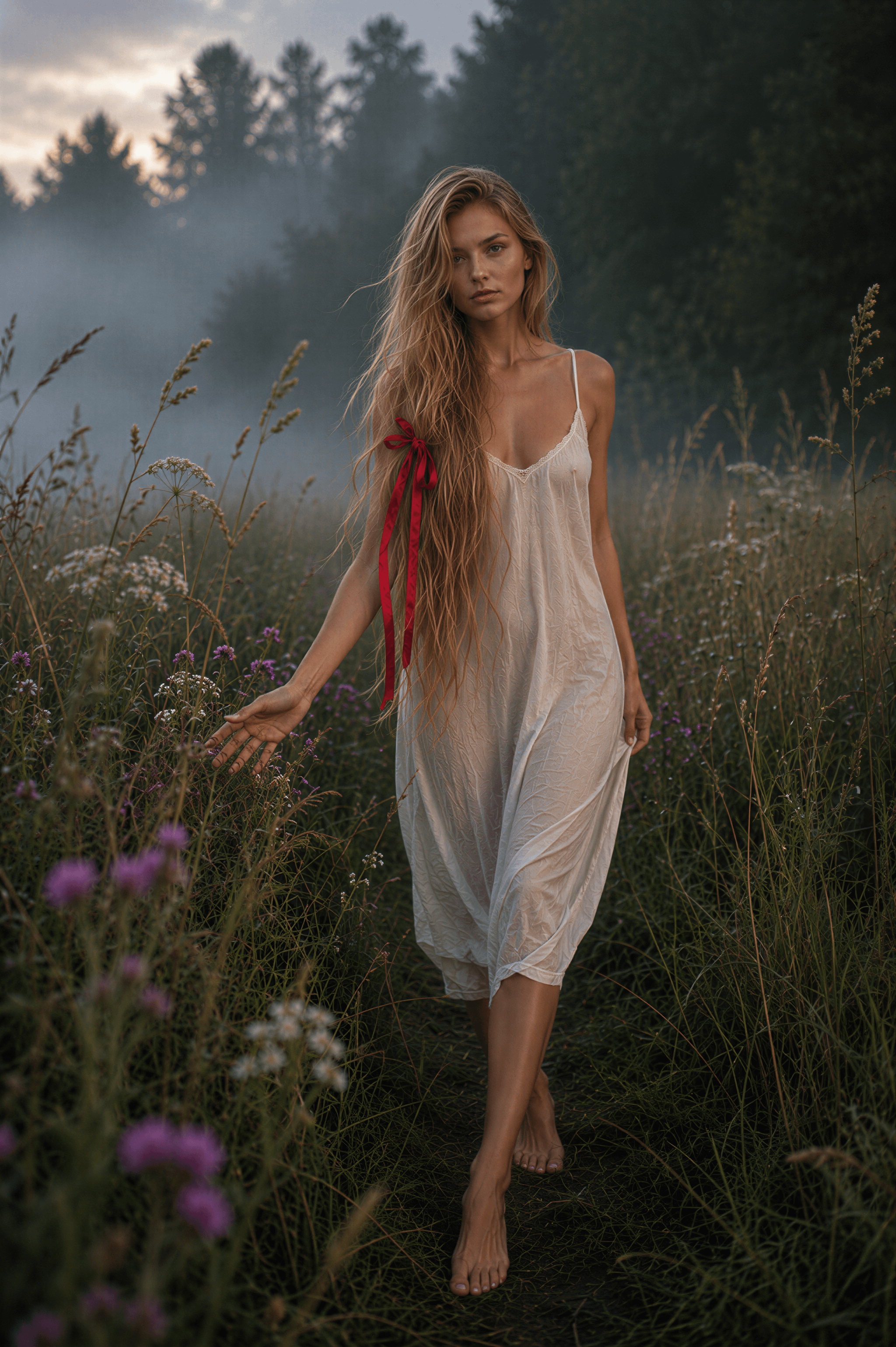 Walking Barefoot Misty Meadow Dawn Silk Dress