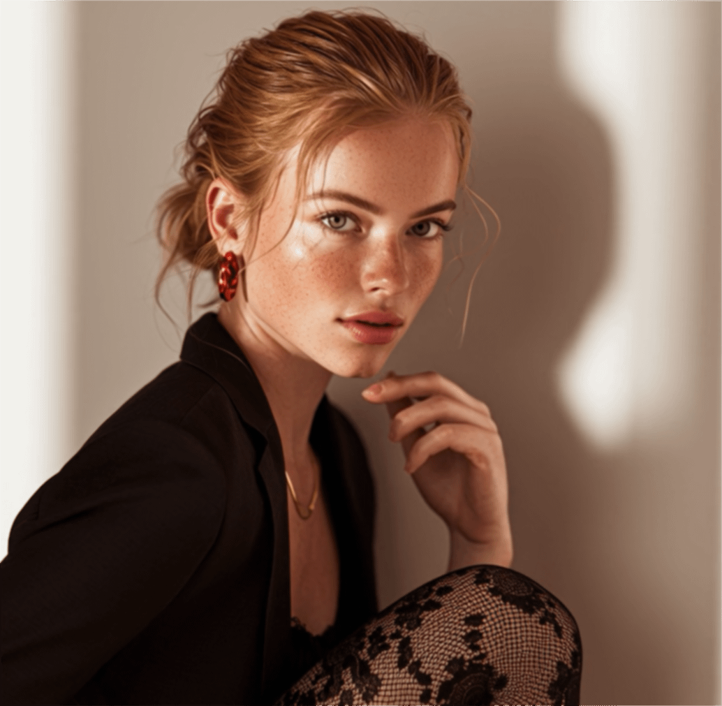 Editorial Portrait Black Blazer Lace Camisole Soft Light