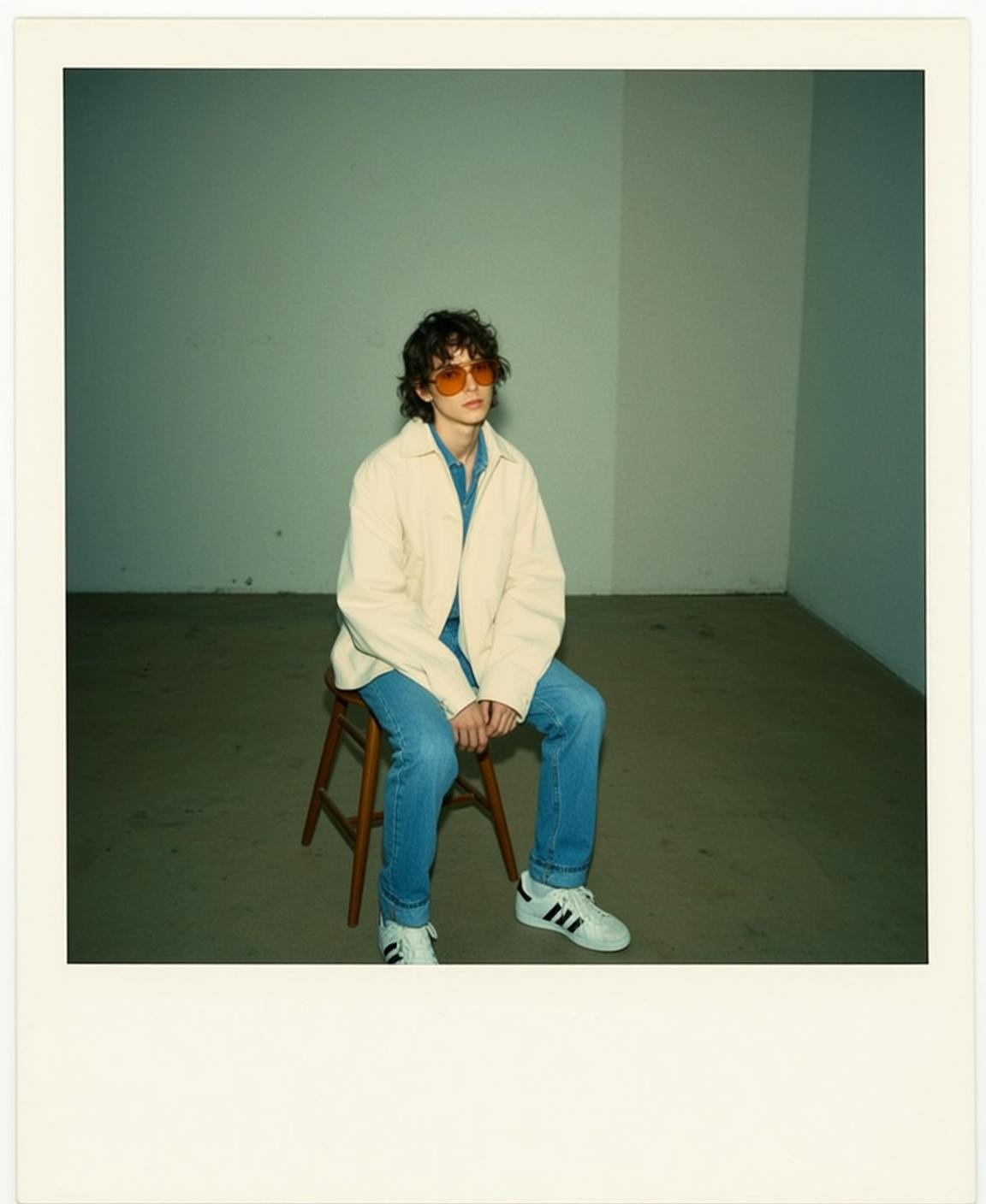 Cream Jacket Minimal Stool Portrait