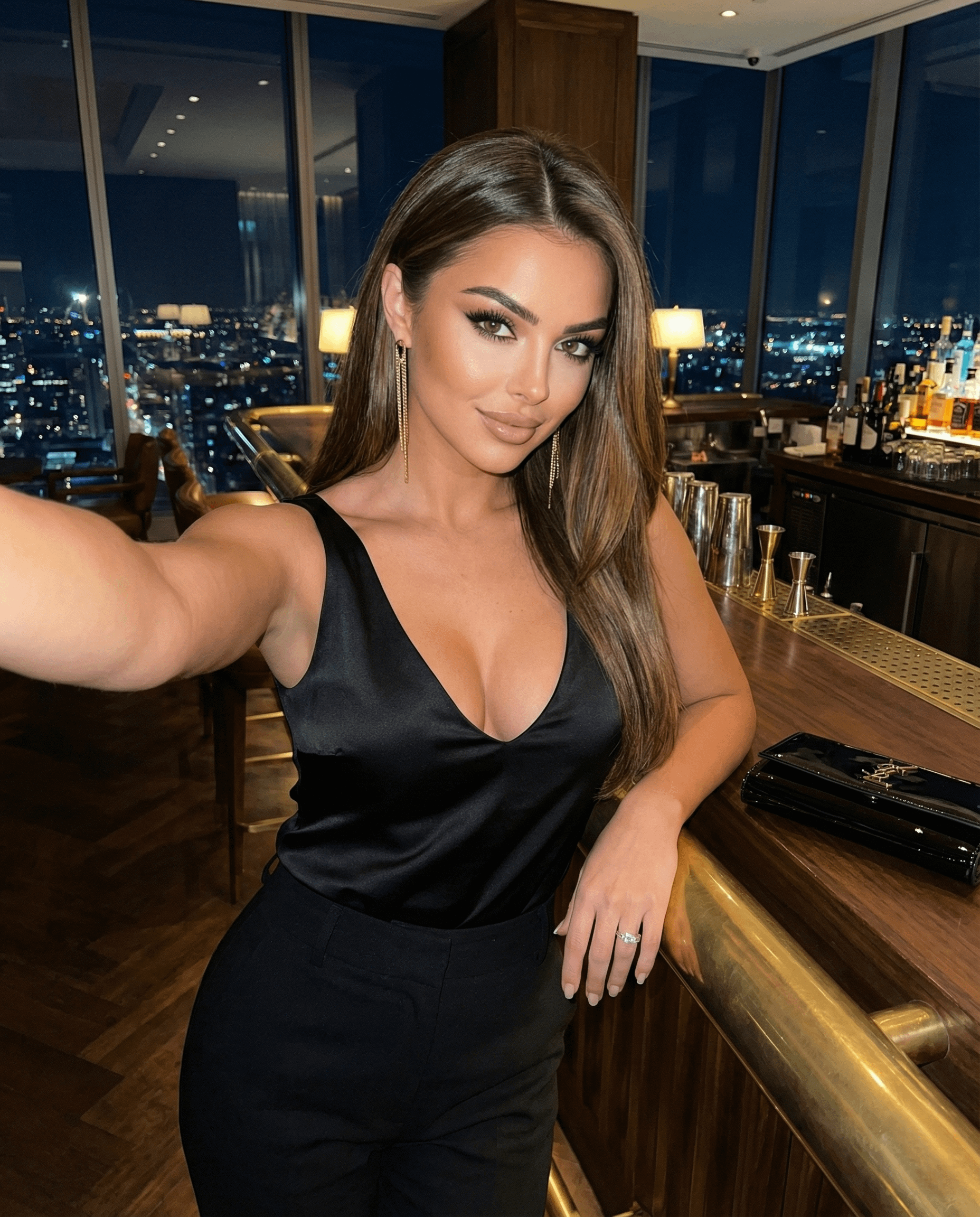 Upscale Bar Selfie Cityscape View