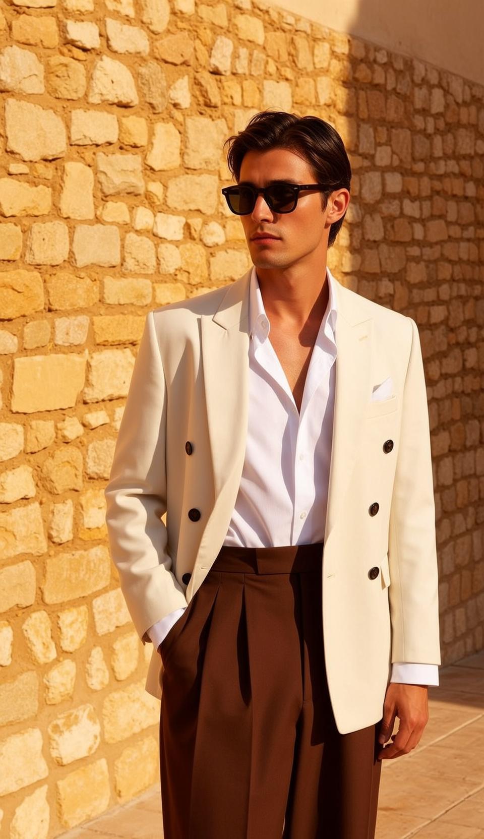 Cream Blazer Mediterranean Style