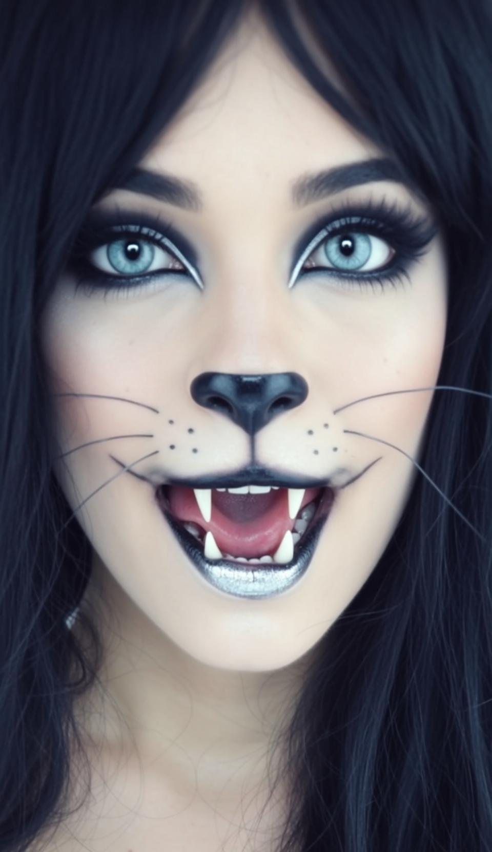 Halloween Makeup Cat-like Long Dark Straight Pale