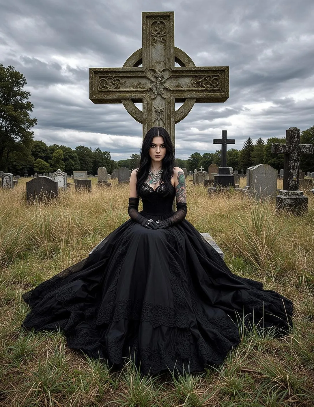 Tattoos And Necklace In Cemetery