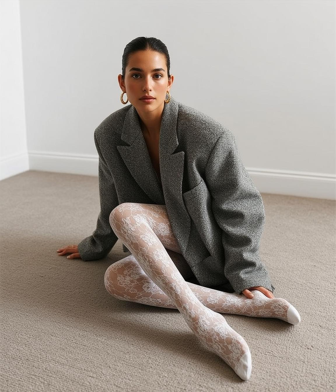 Grey Blazer Lace Tights