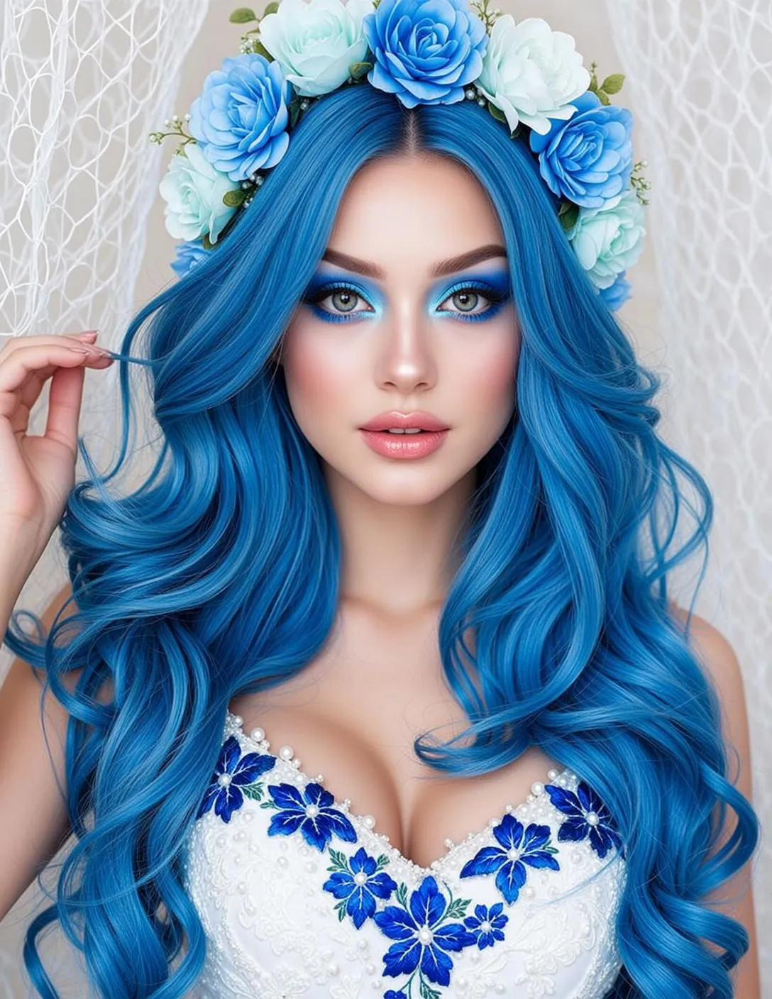 Blue Floral Lace Portrait