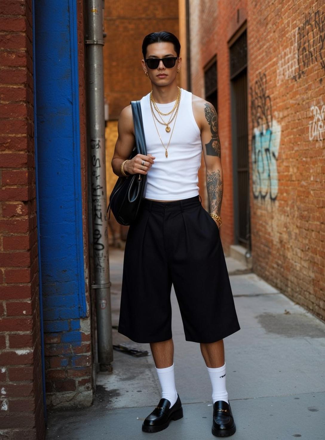 Casual Young Black Slicked Back Tan White