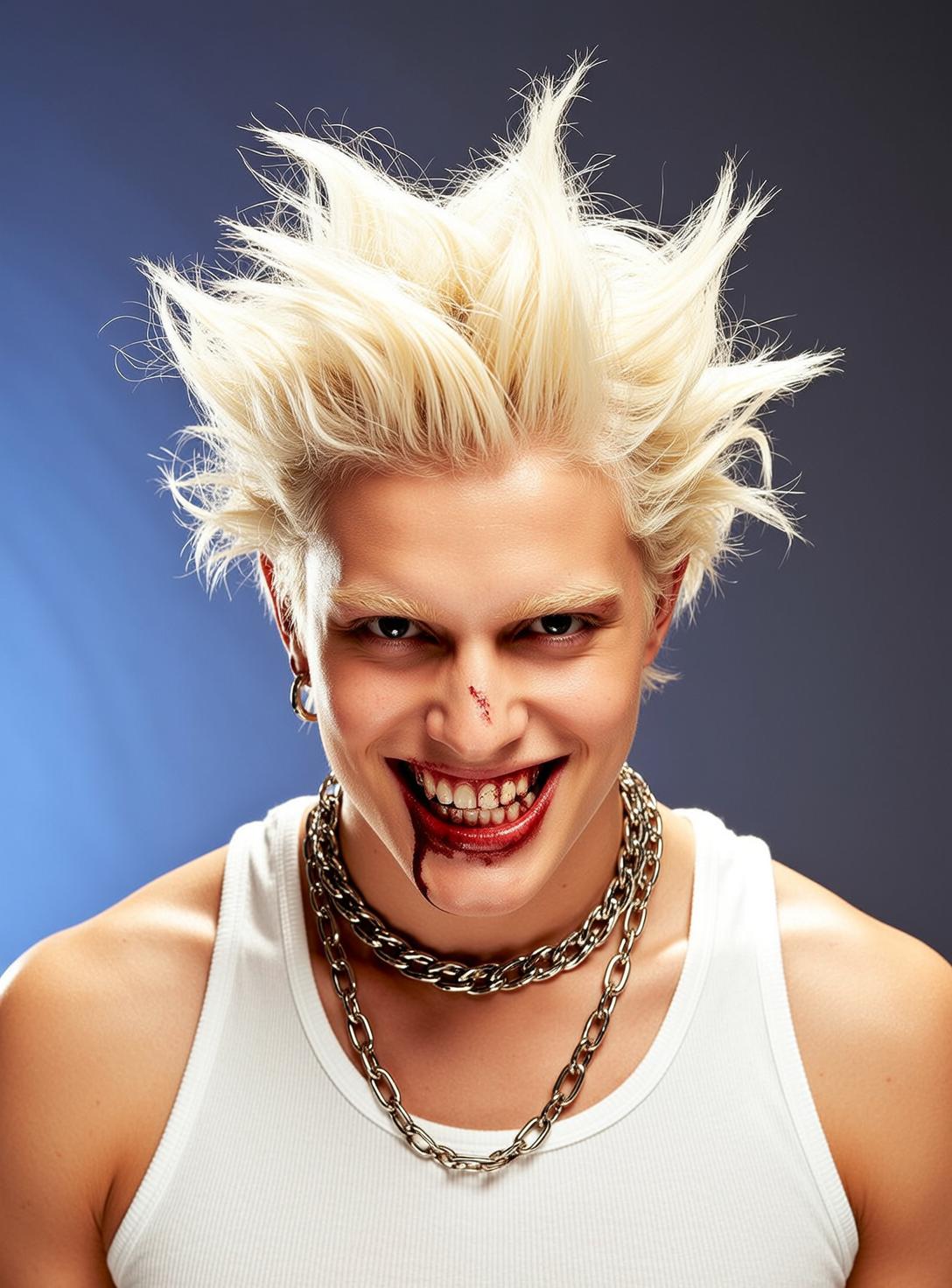 Young Spiky Platinum Blonde Pale White Ribbed